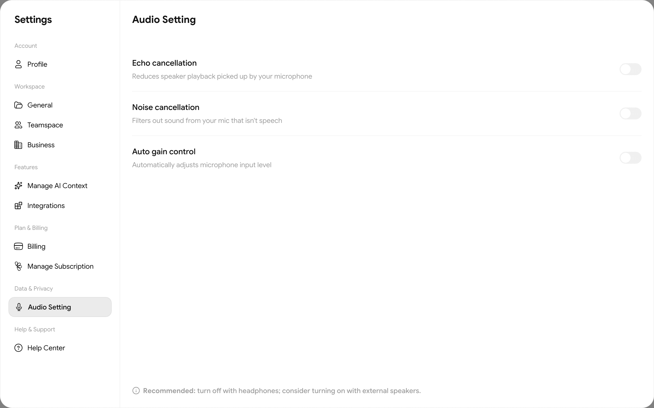 Audio Setting: the 3 switches