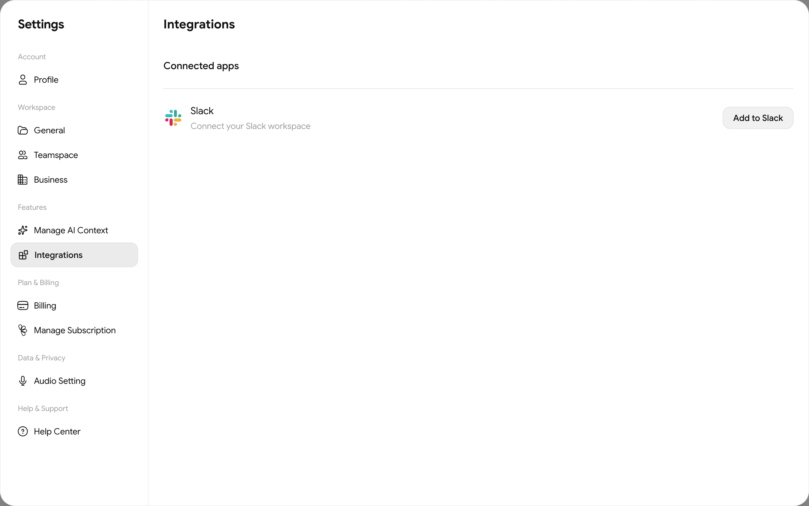 Settings → Integrations